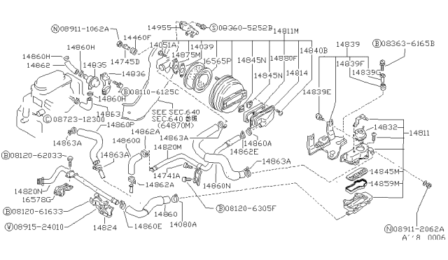 1987 Nissan Hardbody Pickup (D21) Hose-Ab Valve To Inlet Connector Diagram for 14863-12G00