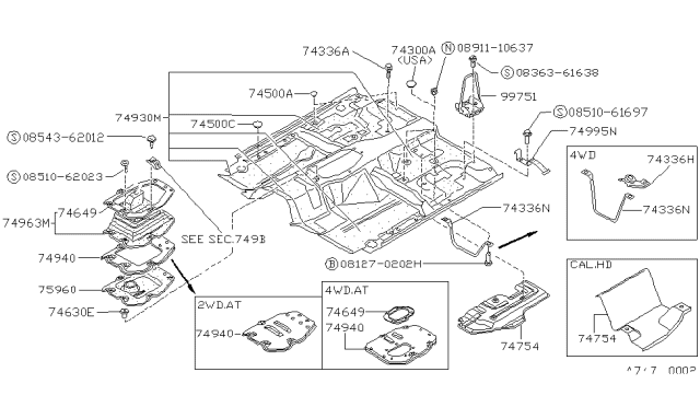 1994 Nissan Hardbody Pickup (D21) INSULATOR-Heat,Front Floor Diagram for 74751-75P00