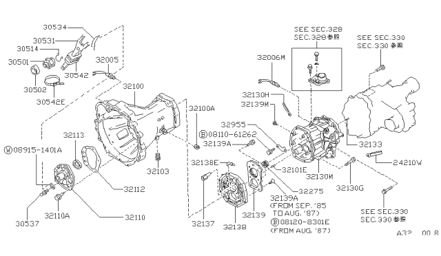 1987 Nissan Hardbody Pickup (D21) Transmission Case & Clutch Release Diagram 2