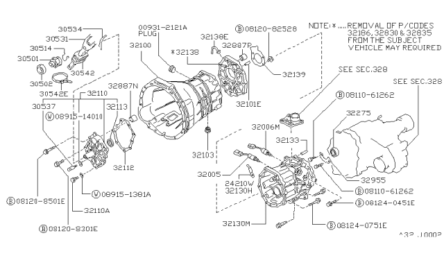 1992 Nissan Hardbody Pickup (D21) Cover-Dust Withdrawal Lever Diagram for 30542-31G10