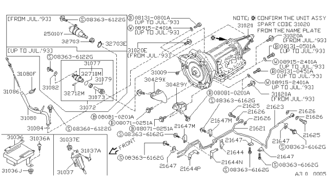 1994 Nissan Hardbody Pickup (D21) Control Unit-Shift Diagram for 31036-57G00