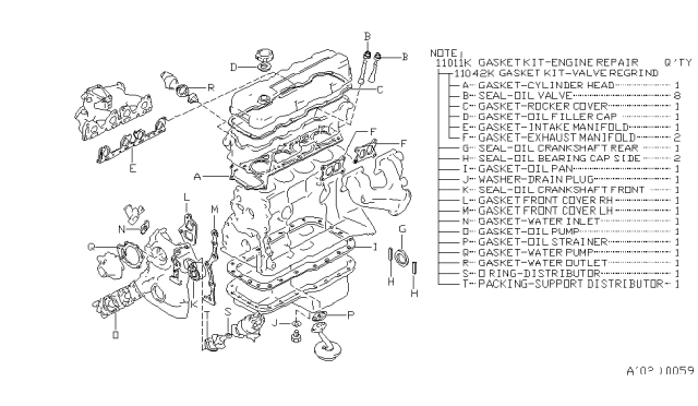 1986 Nissan Hardbody Pickup (D21) Gasket Kit-Engine Diagram for 10101-03G25