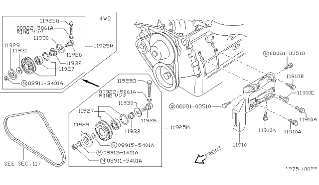 1988 Nissan Hardbody Pickup (D21) Compressor Mounting & Fitting Diagram 3
