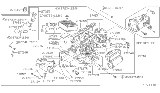 1987 Nissan Hardbody Pickup (D21) Heating Unit-Front Diagram for 27110-87G10