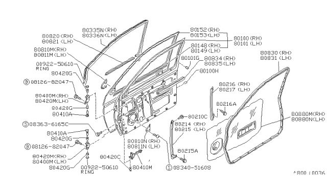 1993 Nissan Hardbody Pickup (D21) Sash-Front Door Passenger Side Diagram for 80216-60G00