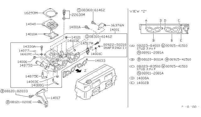 1994 Nissan Hardbody Pickup (D21) Gasket-Intake Manifold Diagram for 14035-40F10
