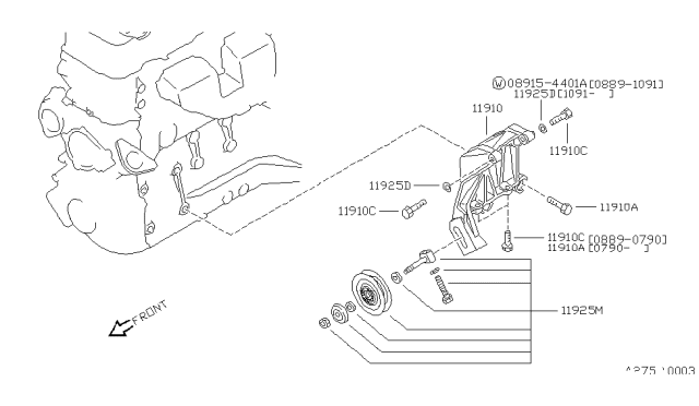 1994 Nissan Hardbody Pickup (D21) Compressor Mounting & Fitting Diagram 1