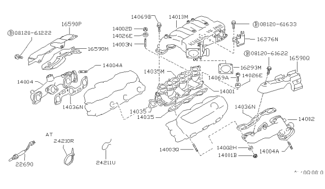 1994 Nissan Hardbody Pickup (D21) Exhaust Manifold Diagram for 14004-86G06
