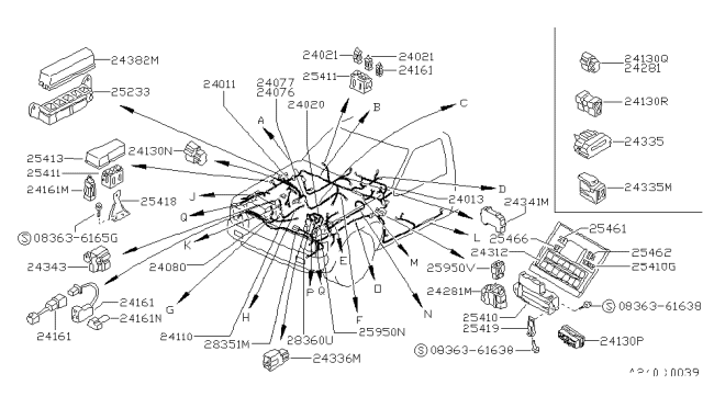 1988 Nissan Hardbody Pickup (D21) Harness Assy-Engine Room Diagram for 24010-09G46