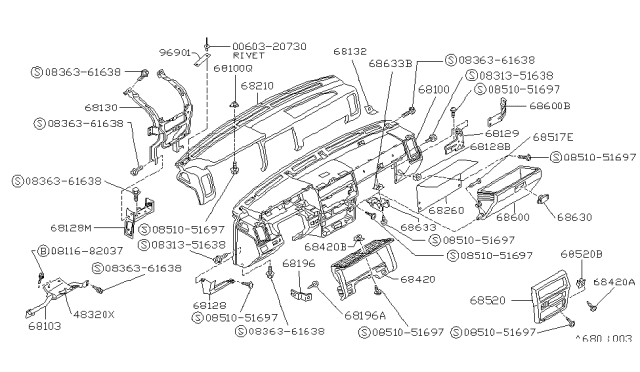 1989 Nissan Hardbody Pickup (D21) Instrument Panel,Pad & Cluster Lid Diagram
