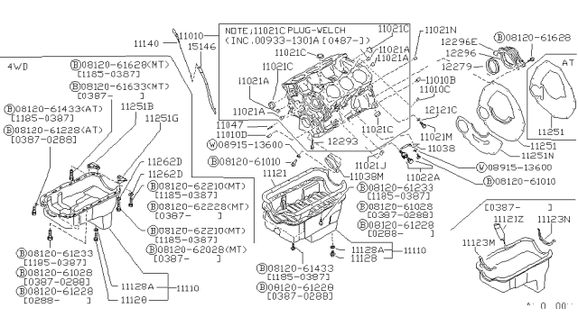 1990 Nissan Hardbody Pickup (D21) Cylinder Block & Oil Pan Diagram 2