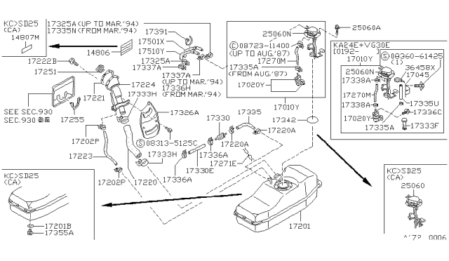 1988 Nissan Hardbody Pickup (D21) Fuel Pump Diagram for 17050-11G12