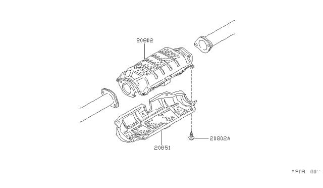 1986 Nissan Hardbody Pickup (D21) Three Way Catalytic Converter With Shelter Diagram for 20802-01G25
