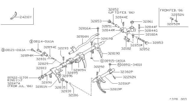 1990 Nissan Hardbody Pickup (D21) Fork-Shift Reverse Diagram for 32819-04G00