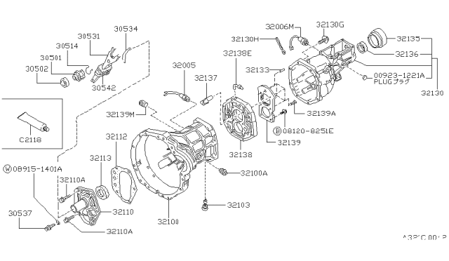 1986 Nissan Hardbody Pickup (D21) Transmission Case & Clutch Release Diagram 1