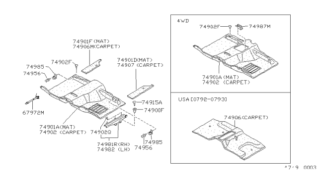 1993 Nissan Hardbody Pickup (D21) Floor Trimming Diagram 3
