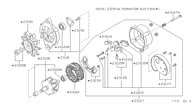 1988 Nissan Hardbody Pickup (D21) Alternator Assembly Diagram for 23100-12G00