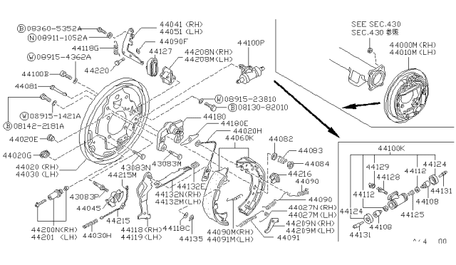 1990 Nissan Hardbody Pickup (D21) Cylinder Assembly (Rear Wheel) Diagram for 44100-37G10