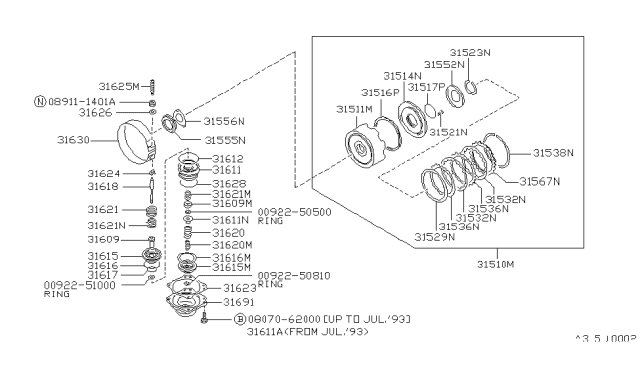 1989 Nissan Hardbody Pickup (D21) Piston Overdrive SERVO Diagram for 31695-41X03