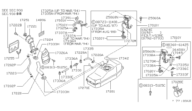 1993 Nissan Hardbody Pickup (D21) Fuel Pump Assembly Diagram for 17042-11G00