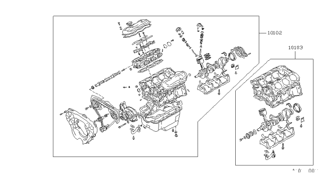 1990 Nissan Hardbody Pickup (D21) Bare & Short Engine Diagram 2