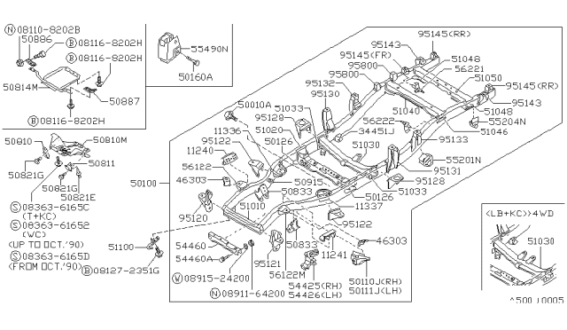 1992 Nissan Hardbody Pickup (D21) Bracket ASY-Front Differential Mounting RH Diagram for 50342-31G00