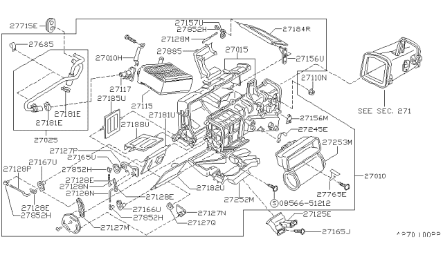 1994 Nissan Hardbody Pickup (D21) Link-Air Door No 1 Diagram for 27250-01G00