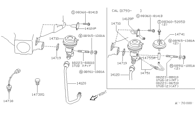 1994 Nissan Hardbody Pickup (D21) Exhaust Gas Recircuration Valve Diagram for 14710-75P00