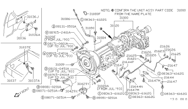 1993 Nissan Hardbody Pickup (D21) Automatic Transmission Assembly Diagram for 31000-45X24
