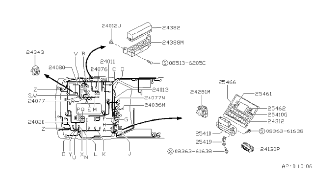 1992 Nissan Hardbody Pickup (D21) Harness Assy-Engine Room Sub Diagram for 24077-57G05