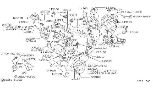 1988 Nissan Hardbody Pickup (D21) Engine Control Vacuum Piping Diagram 2
