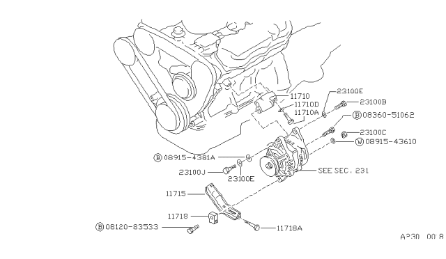 1987 Nissan Hardbody Pickup (D21) Alternator Fitting Diagram 1
