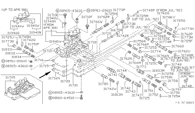 1987 Nissan Hardbody Pickup (D21) Control Valve Assembly Diagram for 31705-X8365