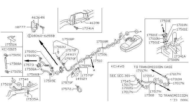 1987 Nissan Hardbody Pickup (D21) Fuel Piping Diagram 4