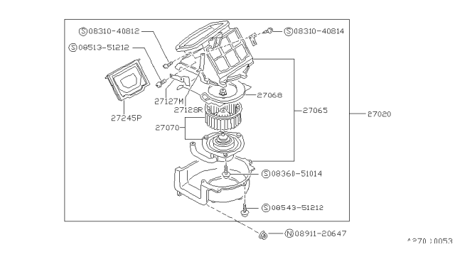 1987 Nissan Hardbody Pickup (D21) Blower Assembly Front Diagram for 27200-01G00