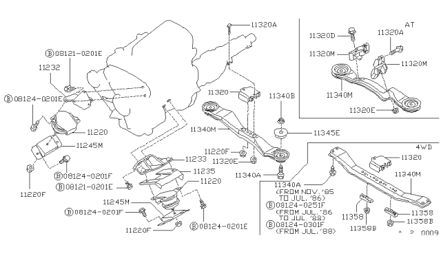 1990 Nissan Hardbody Pickup (D21) Engine & Transmission Mounting Diagram 2