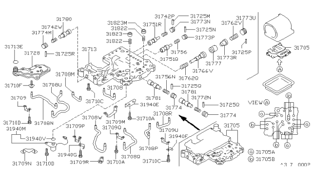 1992 Nissan Hardbody Pickup (D21) Bracket-Control Valve Body Diagram for 31709-41X17