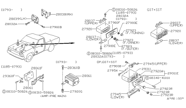 1987 Nissan Hardbody Pickup (D21) AM/FM Cassette Combination Diagram for 28111-25G00