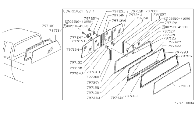 1992 Nissan Hardbody Pickup (D21) SASH-Center Slide Glass LH Diagram for 79739-01G10