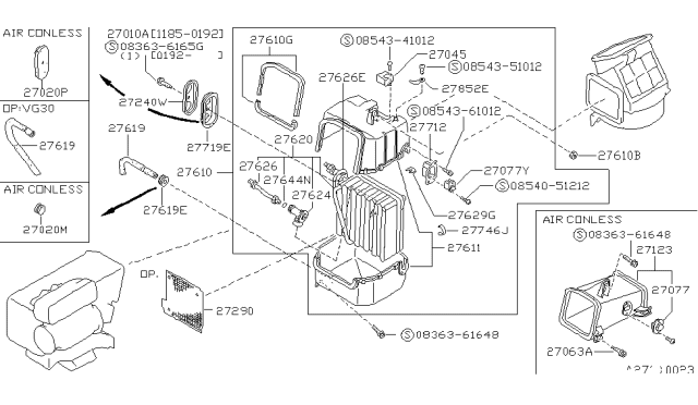1992 Nissan Hardbody Pickup (D21) Evaporator Assy-Cooler Diagram for 27280-59G01