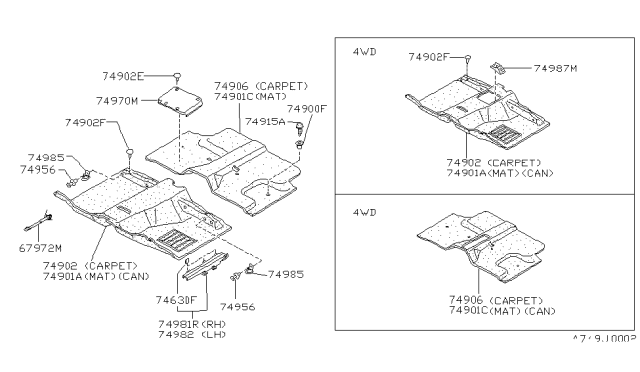 1992 Nissan Hardbody Pickup (D21) Floor Trimming Diagram 1