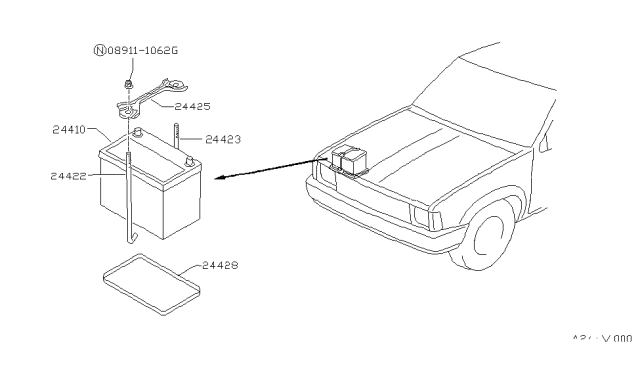 1992 Nissan Hardbody Pickup (D21) Battery & Battery Mounting Diagram 1
