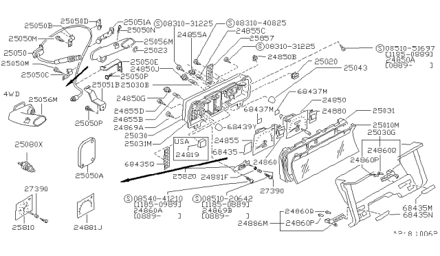 1989 Nissan Hardbody Pickup (D21) Tachometer Assy Diagram for 24825-83G46