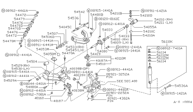 1992 Nissan Hardbody Pickup (D21) Arm Anchor LH Diagram for 54211-31G10