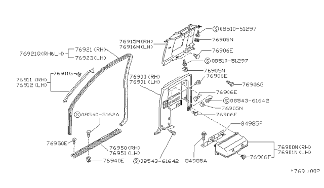 1989 Nissan Hardbody Pickup (D21) FINISHER-Lock Pillar Up RH Diagram for 76934-12G61