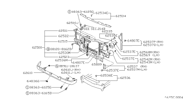 1992 Nissan Hardbody Pickup (D21) Seal Assembly Radiator Core Support Diagram for 62542-70P10