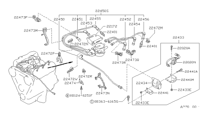 1990 Nissan Hardbody Pickup (D21) Bracket-High Tension Cable Diagram for 22474-86G02