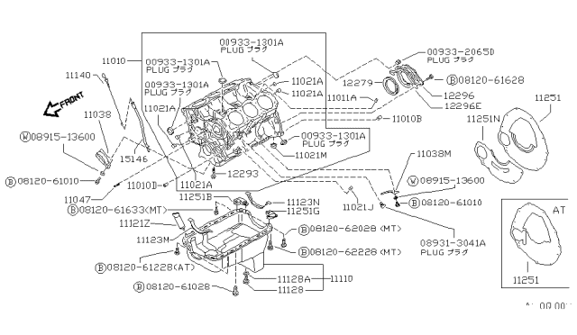 1994 Nissan Hardbody Pickup (D21) Cylinder Block Diagram for 11000-86G01