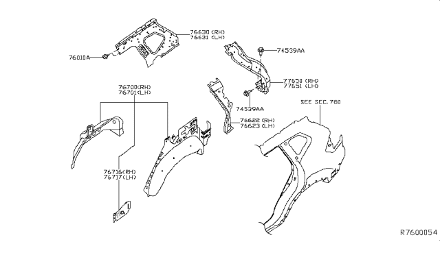 2014 Nissan Rogue Reinforce-Rear Pillar,Upper LH Diagram for G6639-4BAMA