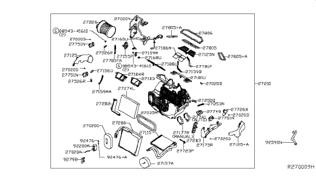 2014 Nissan Rogue EVAPORATOR Assembly Front Diagram for 27280-4BU0A